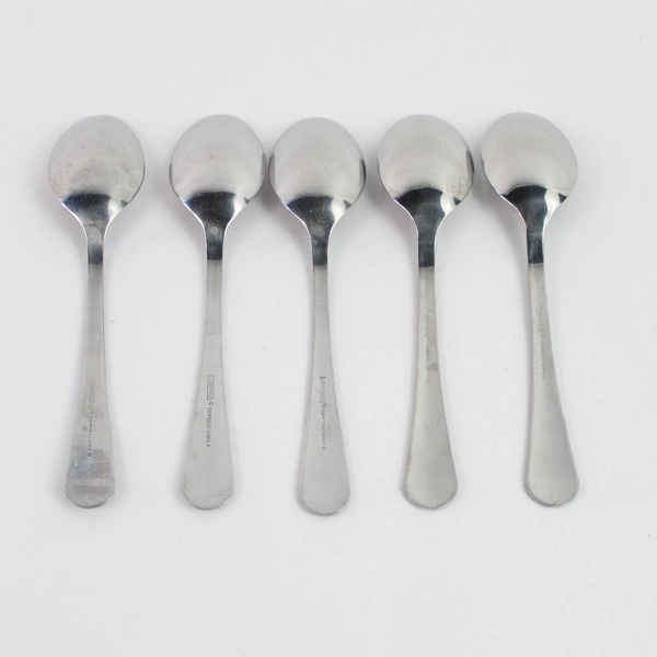 Lot of 5 Cambridge Stainless Steel Dinner Spoons With Abstract Pattern Design
