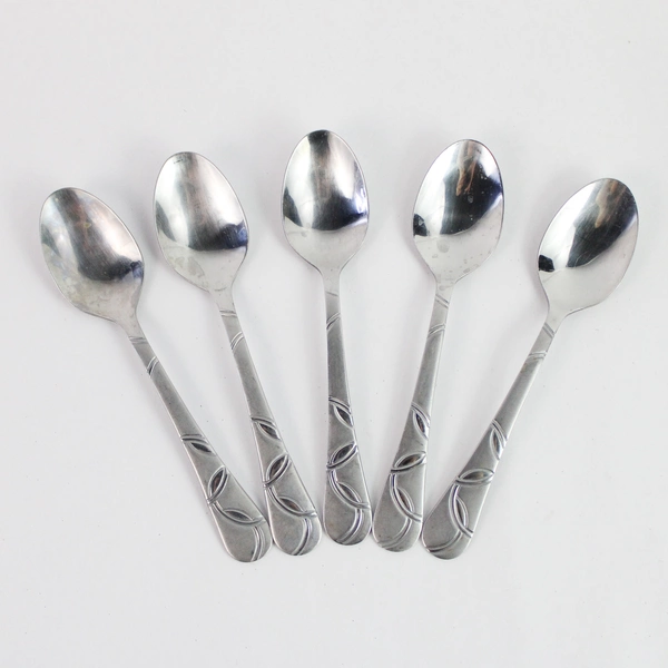 Lot of 5 Cambridge Stainless Steel Teaspoons With Abstract Pattern Design