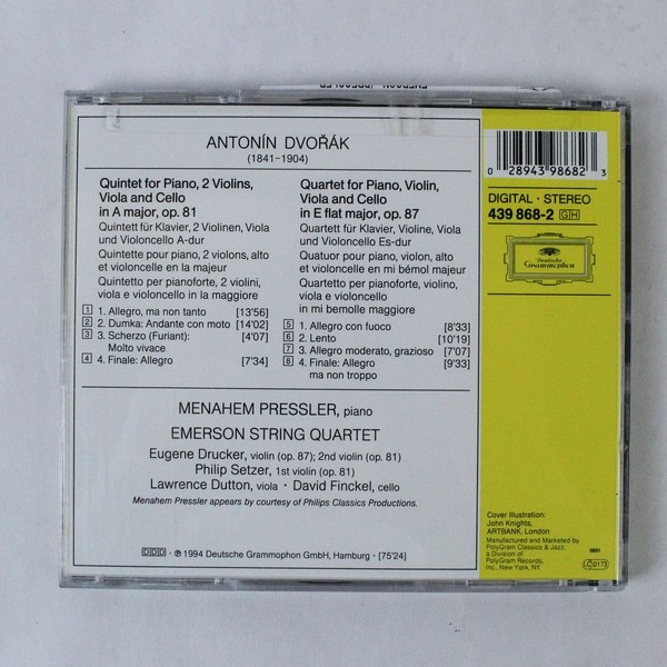 Dvořák Piano Quintet & Quartet CD by Emerson String Quartet 1994 Good