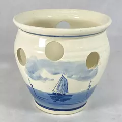Vtg Delft Blauw Crocus Bowl Flower Planter Vase Holland Windmill Sailboat