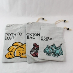 Set of 3 Veggie Sacks Gray Drawstring Insulted Bags for Potatoes Onions & Garlic