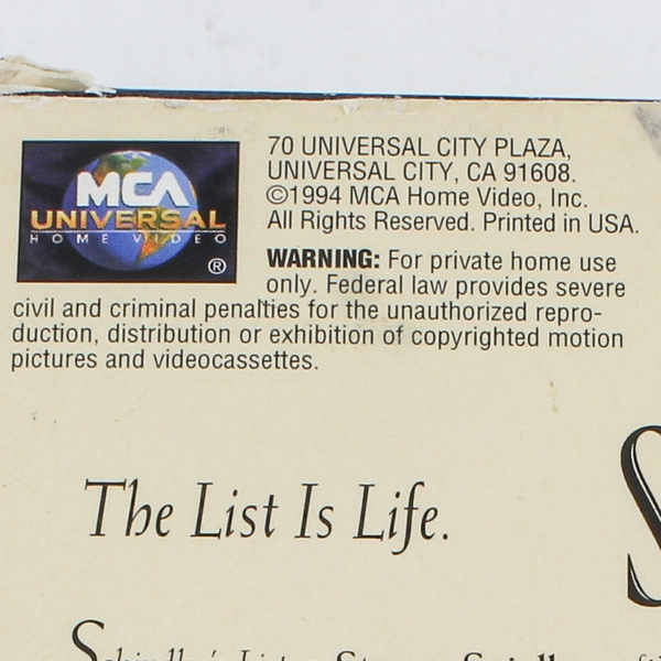 Schindler's List VHS 1997 2-Tape Set