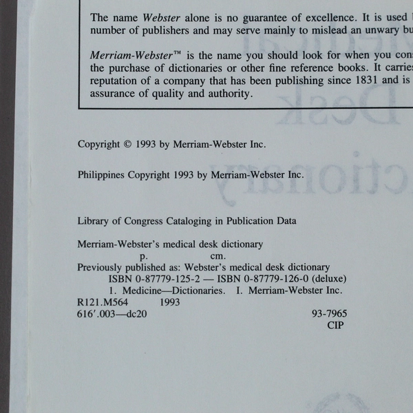 Merriam Webster's Medical Desk Dictionary 1993 Hardcover Index Tab Reference