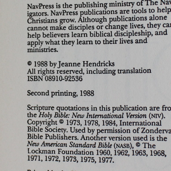 A Mother's Legacy by Jeanne Hendricks NavPress 1988 Paperback