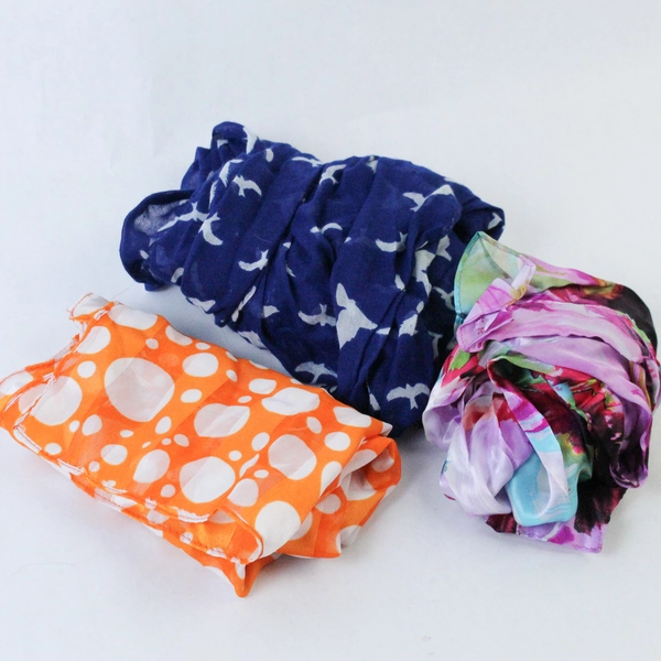 Lot of 3 Scarves Scarf Head Wrap Lightweight Multi Color Patterns Orange Blue