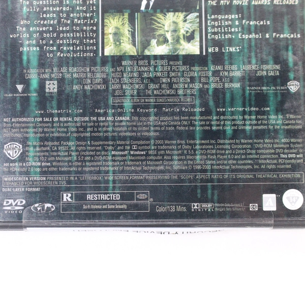 The Matrix Reloaded Two Disc Set 2003 Warner Bros Widescreen Edition