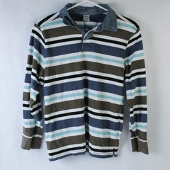Gymboree Boys Long Sleeve Polo Shirt Size 12 Blue Brown White Stripes