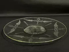 Etched 12" Flower Dot & Fern Glass Platter Good Pre-Owned Condition
