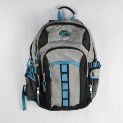 Mountain Edge Deluxe Backpack 6 Pockets 2 Bottle Holders Black Blue Gray