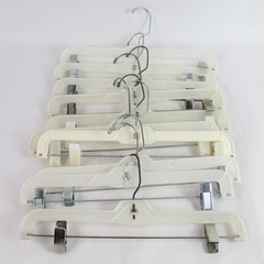 Lot of 10 Opaque White Plastic Pants and Skirt Hangers With Clips