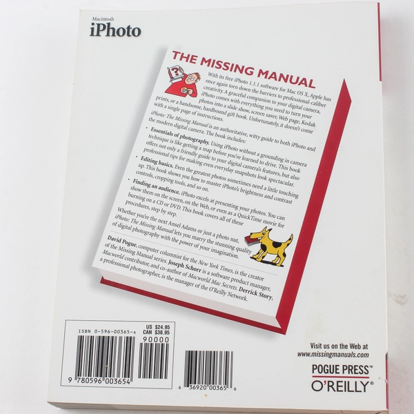 iPhoto The Missing Manual by Schorr Pogue Story 2002 O'Reilly Paperback