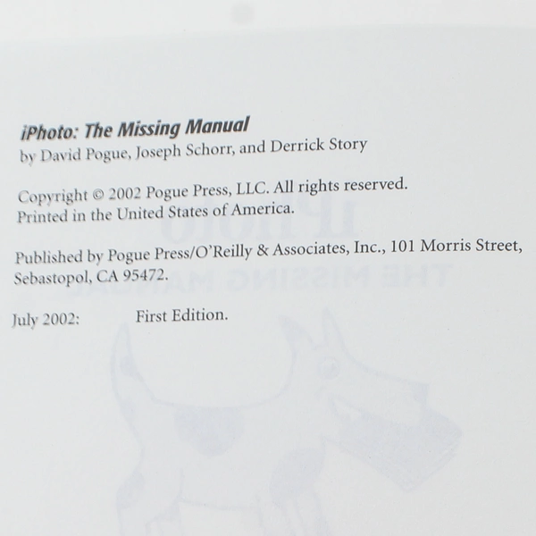 iPhoto The Missing Manual by Schorr Pogue Story 2002 O'Reilly Paperback