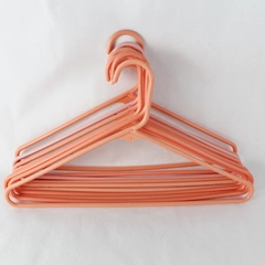 Lot of 10 Shades of Salmon Pink Plastic Tubular Coat Hangers for Closet Storage