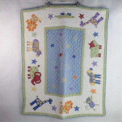 Multicolor Quilted Animal And Stars Themed Baby Blanket 34" x 42"