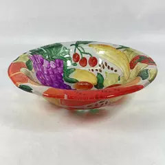 Vintage 12 Inch Hand Painted Frosted Glass Bowl With Embossed Fruits
