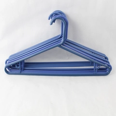Lot of 10 Shades of Blue Plastic Tubular Hangers for Clothes Storage With Hooks