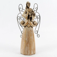 Unbranded 9" Tall Wood Like Faceless Angel Staue w/ Detachable Metal Wings