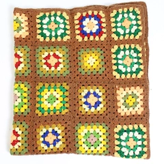 Handmade Crocheted Knit Multicolored Granny Square Throw Blanket 51" x 58"