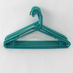 Lot of 10 Shades of Teal Plastic Tubular Clothes Hangers with Bar and Hooks 