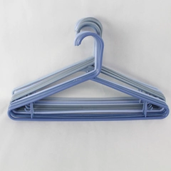 Lot of 10 Shades of Light Blue Plastic Tubular Hangers with Bars and Hooks 