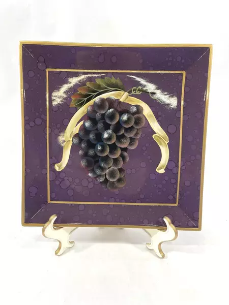 Lot of 2 Square Decorative Ceramic Trays with Fruit Patterns Good Condition