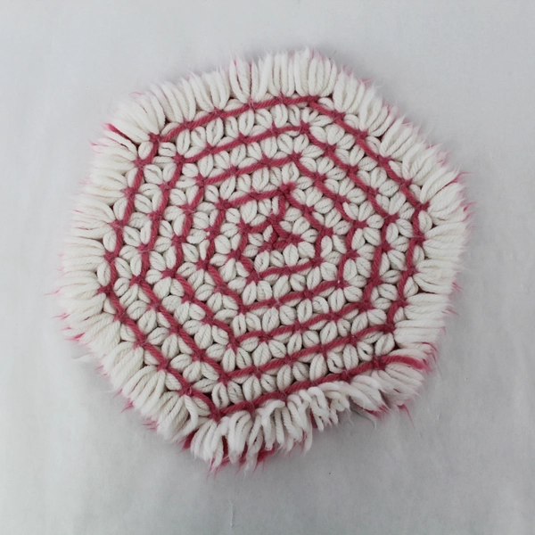 Set of 2 Pink and White Flower Pattern Yarn Pot Holders 8" Diameter