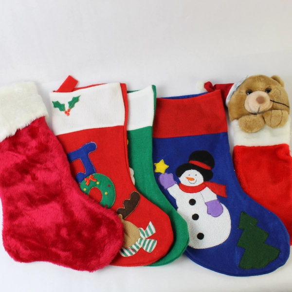 Lot of 5 Christmas Stockings Santa Noel Joy Multicolor Patterns