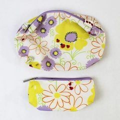 Set of 2 Clinique Flower and Ladybug Design Makeup Perfume Cosmetics Pouches
