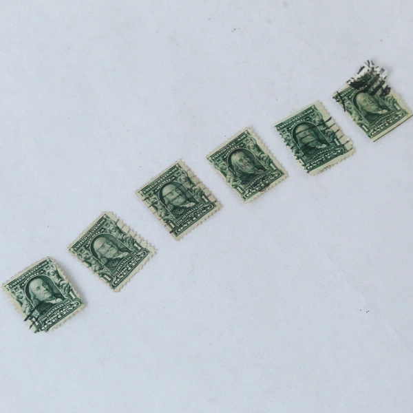 Lot of 6 Used Series 1902 Benjamin Franklin 1 Cent Green Postage Stamps