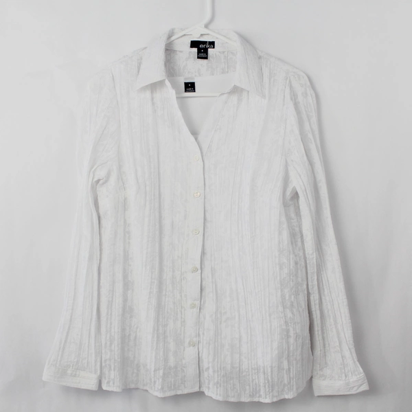 Erika Women's White Floral Button Up with Attached White Undershirt Set Size S