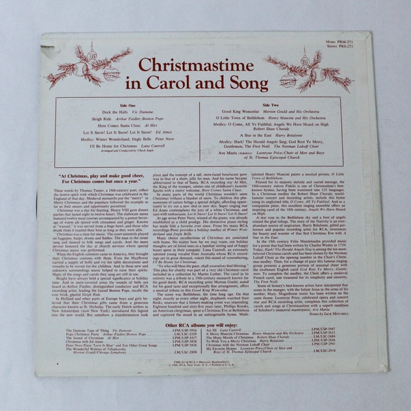 Christmastime In Carol And Song Collector's Edition RCA 1968 Vinyl LP Record