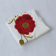 Vintage Vony France Cotton Souvenir Tea Towel Floral Accent Beige Red Green