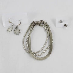 Lot Of 3 Jewelry Pieces Silver Tone 2 Earrings For Pierced Ears 1 Bracelet