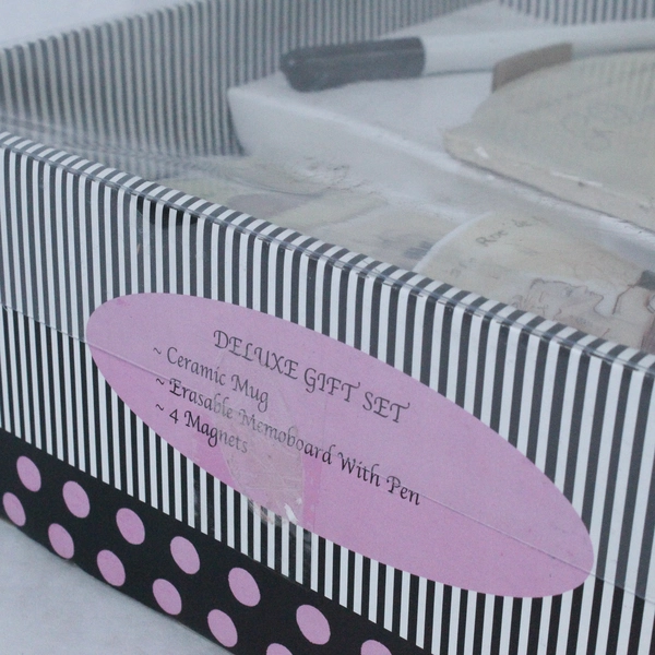 Diva's Deluxe Gift Set Ceramic Mug Erasable Memo Board With Pen 4 Magnets Box