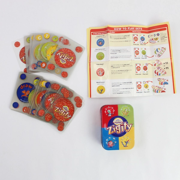 Cranium Zigity Plastic Card Game w/all 80 Cards and Directions in Tin