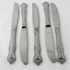 Lot of 5 Oneida Flatware Dinner Knives Stainless Steel Floral Art Deco Patterns