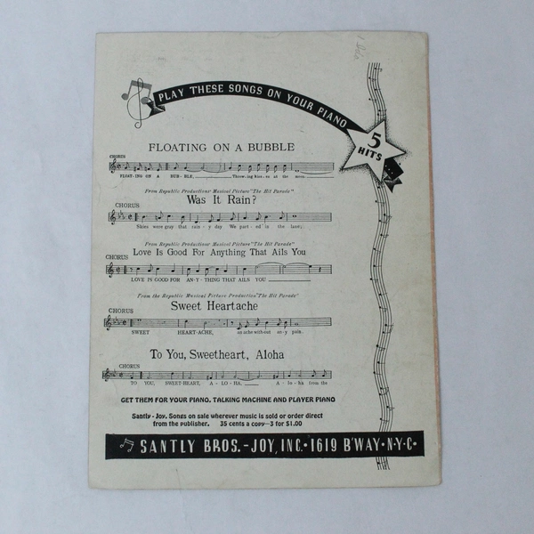 Was It Rain Vintage Sheet Music 1937 Walter Hirsch Lou Handman