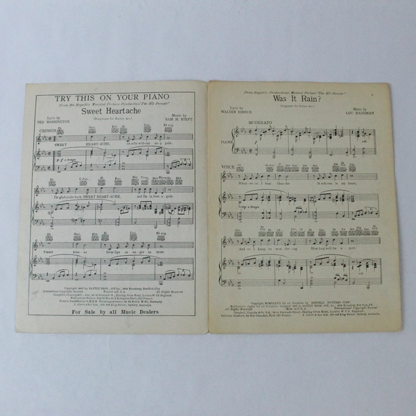 Was It Rain Vintage Sheet Music 1937 Walter Hirsch Lou Handman