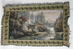 Thomas Kinkade Throw Accent Blanket Tapestry Multicolored Trees House Landscape