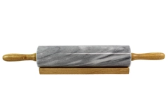 Fox Run Marble Rolling Pin 10in Gray White Roller With Wood Base Original Box