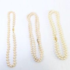 Lot of 3 Vintage Faux Pearl Necklaces Marked G Silver Gold Tone Fish Hook Clasp