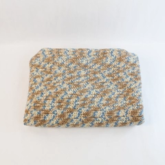Vintage Handmade Throw Blanket Blue Brown Cream Crochet Knit Homemade Craft
