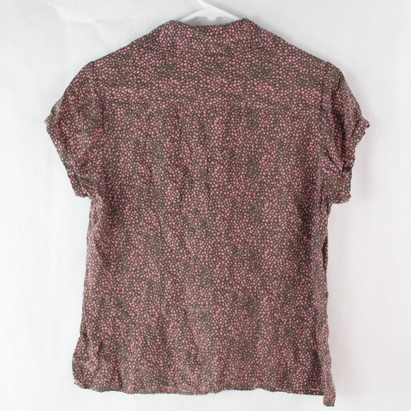 I.E Women's Brown Pink Polka Dotted Collar Puff Sleeve Button Up Blouse Size M