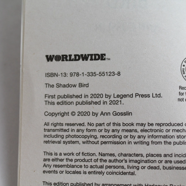 The Shadow Bird by Ann Gosslin 2021 Worldwide Paperback