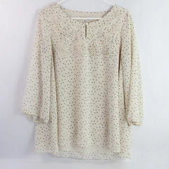 Studio M Sheer Beige Polka Dot Patterned Blouse Women's Size Medium