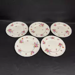 Set of 5 Royal Doulton The Bristol Dinner Plates White Flowers Blue Line 10.5 In