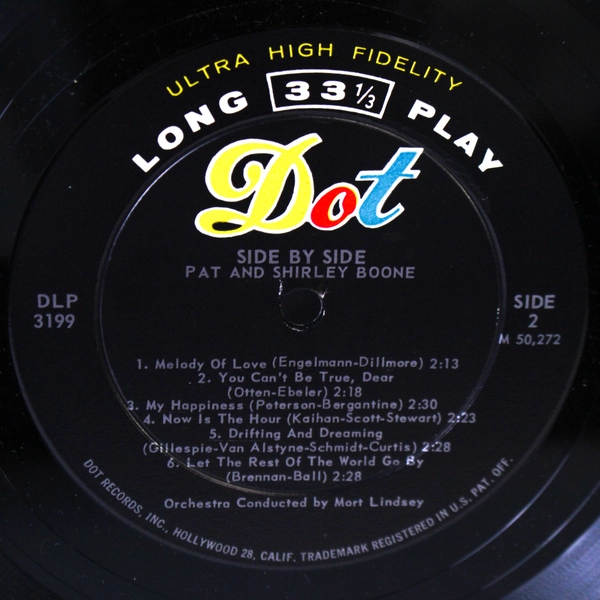 Pat and Shirley Boone Side by Side Dot Records 1959 12" Vinyl