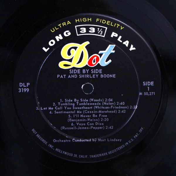 Pat and Shirley Boone Side by Side Dot Records 1959 12" Vinyl