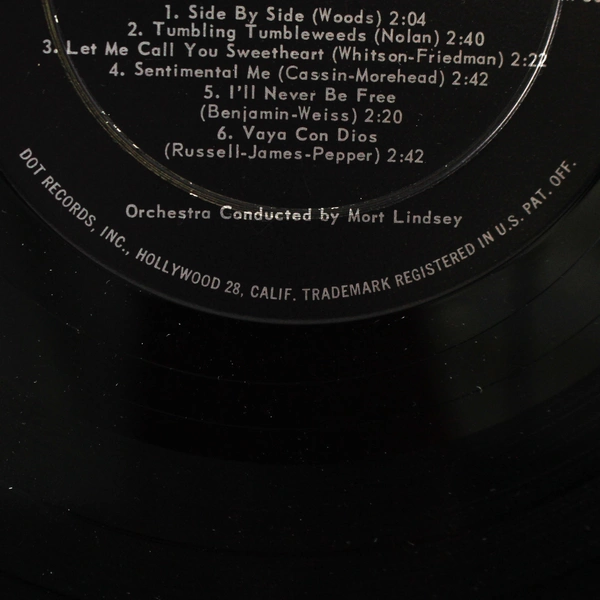 Pat and Shirley Boone Side by Side Dot Records 1959 12" Vinyl