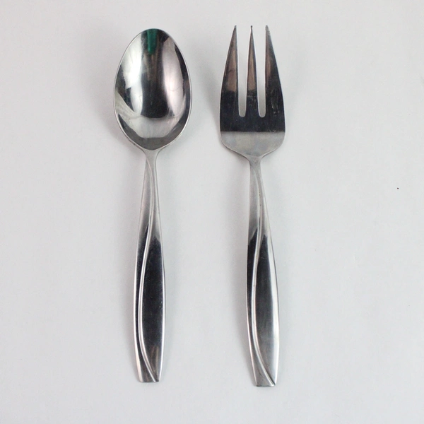 Serving Spoon and Fork Set From Oneida Groove Made With Stainless Steel